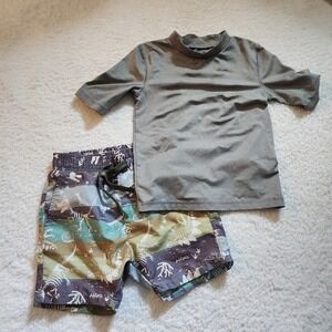 Cat & Jack Gray Rashguard‎ and Dinosaur Trunks 4T